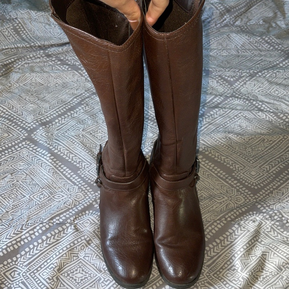Brown leather boots